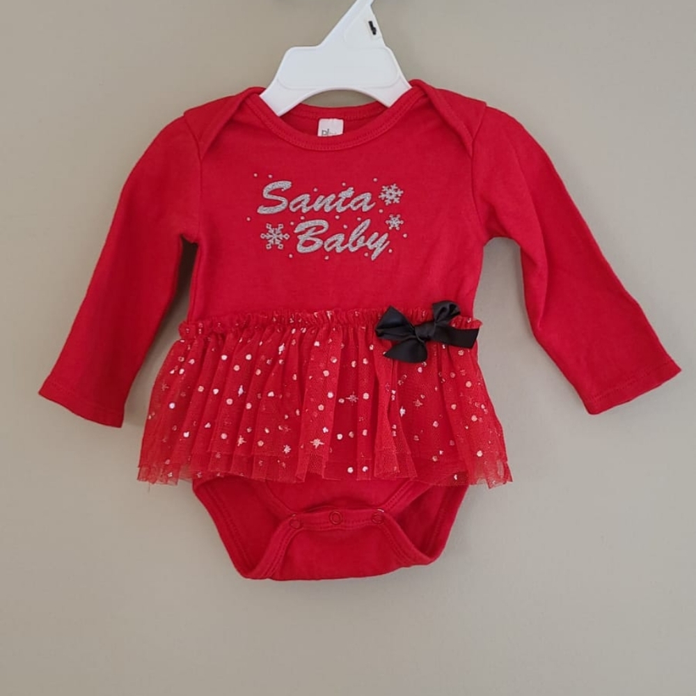 Santa Baby red long sleeved onesie with tutu